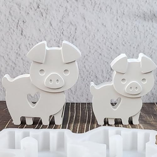 Silikonformen Gießformen Schwein, 2 Stück Silikonform Schwein mit Herz Gießformen Silikon Schwein Gips zum Gießen Silikonform Frühling Giessform Silikon Sommer für Gips Kerzen (B) von Nexoria