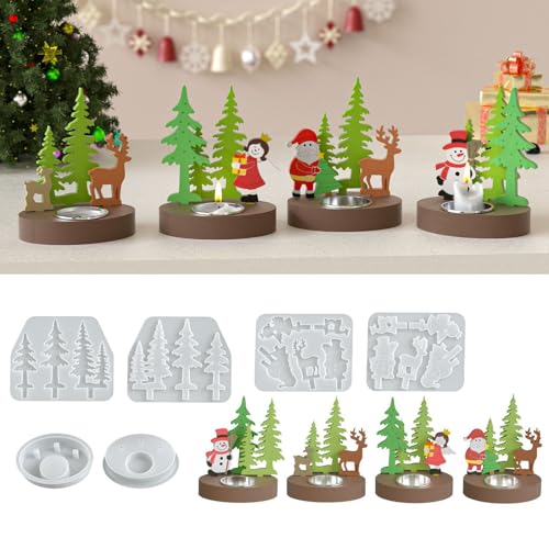 Silikonformen Gießformen Weihnachten, 3 Stück Silikonform Weihnachten Kerzenhalter Silikonform Tannenbaum Schneemann mit Sockel Gießformen Silikon Weihnachten Gießform Kerzenhalter für Handwerk (A) von Nexoria