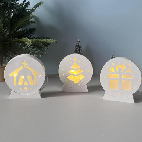 Silikonformen Gießformen Weihnachten, 4 Stück Silikonform Weihnachten mit Sockel Round Silikonform Krippe Baum Muster Gießformen Silikon Weihnachten Gießform Baum für DIY 3D-Licht (A) von Nexoria
