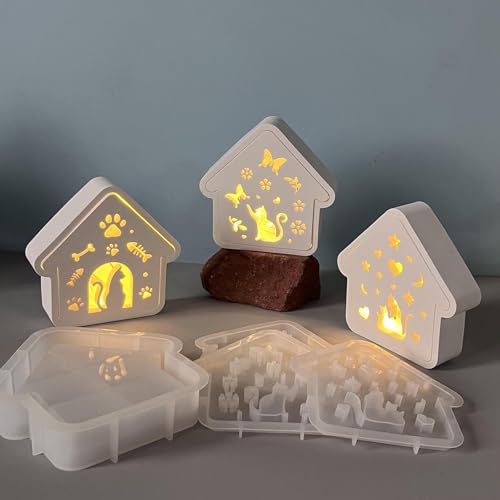 Silikonformen Gießformen Weihnachten, 6 Stück 3D Silikonform Weihnachten Haus Gießformen Silikon Baum Wichtel Gips Zum Gießen Gießform Tannenbaum Silikonform Häuschen für 3D-Handwerk (B) von Nexoria