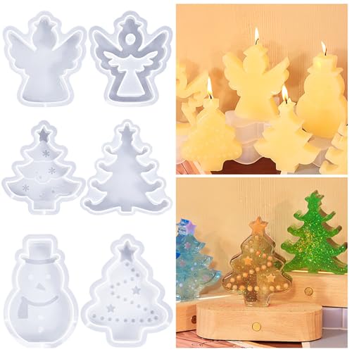 Silikonformen Gießformen Weihnachten, 6 Stück Silikonform Weihnachten Elch Weihnachtsbaum Gips zum Gießen Engel Gießformen Silikon Weihnachten für DIY Handwerk (A) von Nexoria