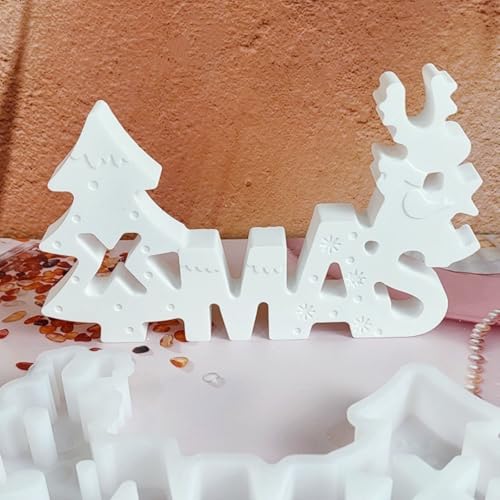 Silikonformen Gießformen Weihnachten, Silikonform Buchstaben mit Elch Gießform Tannenbaum Gips zum Gießen Gießformen Silikon Weihnachten Gießform Buchstaben Winter für Kerzen Gips (C) von Nexoria