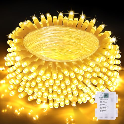 Nextronix Lichterkette Außen Batterie, 20 m 200 LEDs Lichterkette mit Fernbedienung Timer, 8 Modi Lichterketten für Garten, Schlafzimmer, Terrasse (warmweiß, 200LEDs) von Nextronix