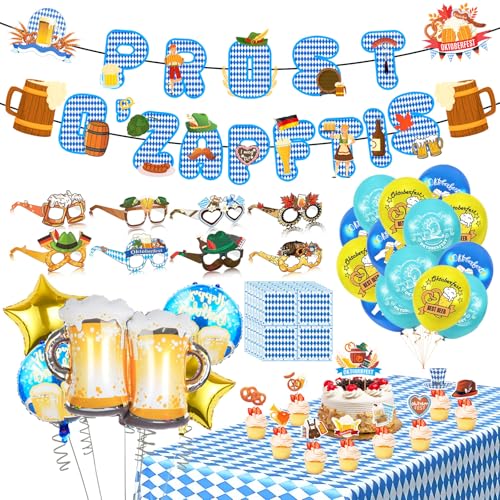 Nexum Oktoberfest Bayrische Deko Set mit O'zapft is Prost Girlande aus Wabengewebe Servietten 33x33cm Einschulung Papierservietten Schulanfang Deko Party Zubehör (B) von Nexum