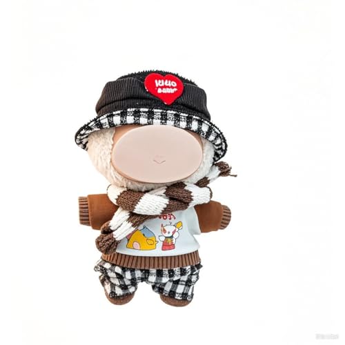 Handgefertigtes Häkelpuppen-Kleidungs-Set, stilvolles Miniatur-Puppen-Outfit mit Mütze, Schal, Oberteil und Hose, weicher Stoff für Puppen, Geschenk für Mädchen, Jungen, kariertes & gestricktes Design von NexusGlow