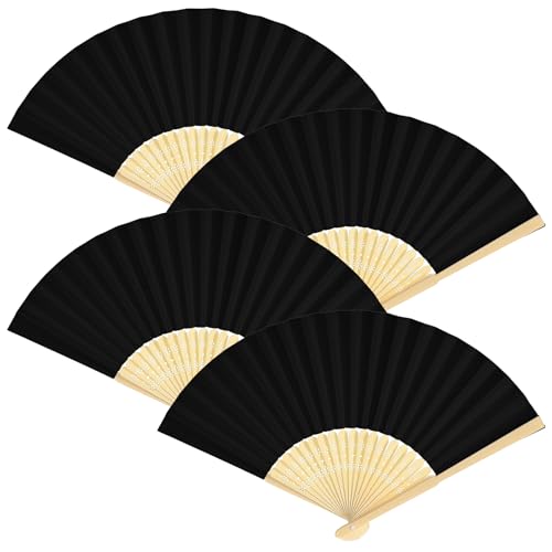 4 Stück Handfächer klein, DIY Papierfächer, Handfächer Stabil, Bambus Hand Fan, Fächer Schwarz, Taschenfächer, für Damen Hochzeiten Leistung Tanz Haus Dekorationen Party Sommer von Neyauo