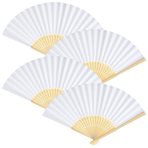 Neyauo 4 Stück Weiß Handfächer, Faltbare Papierfächer, Sauna Fächer,Orientalischer Tuch Hand Fan für Tanz, Party, Hochzeit, DIY Dekoration, Haus Dekorationen von Neyauo