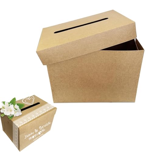 Hochzeit Kartenbox mit schlitz 30 x 22 x 22 cm Abnehmbarer Deckel Geschenkkartenbox Hochzeitsbox Geldbox für Hochzeit Geburtstage Babypartys (khaki) von Neylokfen
