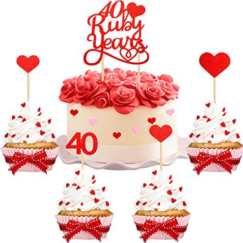 13 Stück 40. Ruby Torte Topper Herz Hochzeit Tortendeko Vierzigster Hochzeitstag Cake Topper Kuchendeko für Party Dekoration, Verschiedene Größen von Nezyo