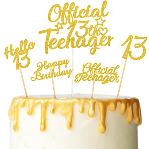13 Stück Glitzer 13. Geburtstag Cupcake Topper Official Teenager Cupcake Picks Hello 13 Kuchen Topper 13 Happy Birthday Kuchen Dekorationssets 13. Geburtstag Party Kuchen Deko (Gold) von Nezyo
