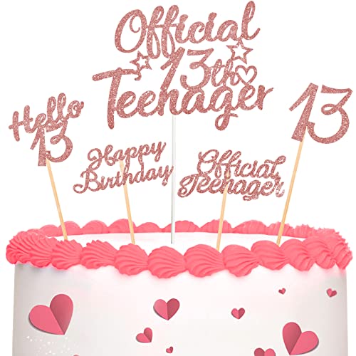 13 Stück Glitzer 13. Geburtstag Cupcake Toppers Official Teenager Cupcake Picks Hello 13 Kuchen Topper 13 Happy Birthday Kuchen Dekoration Kits 13. Geburtstag Kuchen Deko (Rose Gold) von Nezyo