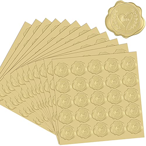 500 Stücke Gold Geprägte Wachs Siegel Aufkleber, Hochzeit Umschlag Siegel Aufkleber Selbstklebende Hochzeit Einladung Herz Aufkleber für Grußkarten, Weihnachte Geschenke, Zertifikate von Nezyo