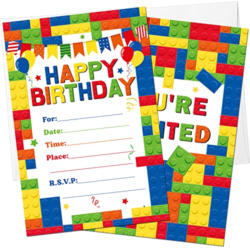 Einladungskarten für Kindergeburtstage mit Umschlägen, bunte Bausteine, Party-Einladung, Kinder, Stapelblock, Steine, Einladungskarten-Set, Mädchen, Jungen, Baustein, Party-Dekorationen, Zubehör, 30 Einladungskarten für Kindergeburtstage mit Umschlägen, bunte Bausteine, Party-Einladung, Kinder, Stapelblock, Steine, Einladungskarten-Set, Mädchen, Jungen, Baustein, Party-Dekorationen, Zubehör, 30 von Nezyo