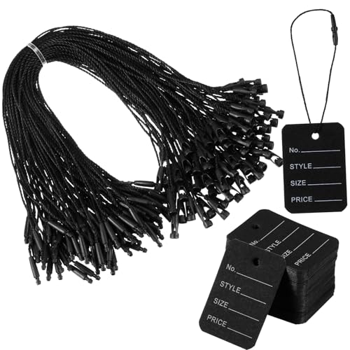 Nezyo 200 Pcs Preisschilder mit Polyesterschnur Preisschilder Hängeetiketten Markierungsetiketten mit Faden 30 x 50 mm Polyesterschnur mit Schnappverschluss zum Anbringen von Etiketten(Schwarz) von Nezyo