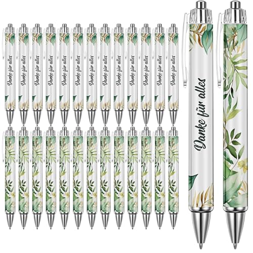 Nezyo 24 Stück Dankeschön Kugelschreiber Stifte mit Spruch Danke für alles Kugelschreiber mit Rollenpapier Blattmuster Abschied Stift Geschenke für Kollegen Lehrer Mitarbeiter Schule Büro von Nezyo