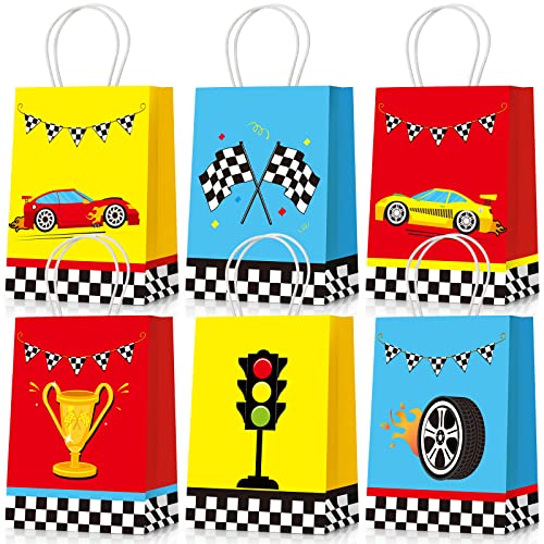 Nezyo 24 Stück Rennwagen Party Taschen Rennwagen-Partyzubehör Geschenktaschen Leckerlibeutel mit Griffen für Zielflagge Geburtstag Rennwagen-Motto-Party-Dekorationen Junge Geschenke von Nezyo