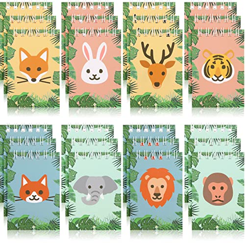 Nezyo 24 Stück Mini Notizblock Kinder Waldtier Hirsch Kaninchen Löwe Tiger 15 Blätter 3,54 x 2,28 Zoll Klein Notizbuch Spiral Skizzenblock für Kinder Dschungel Thema Party Klassenzimmer Zubehör von Nezyo