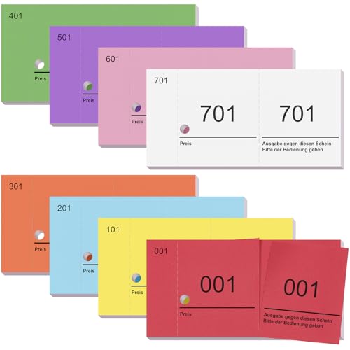 Nezyo 8 Büche Lose Nummernblöcke mit Lochstanzung 1-800 Bons Garderobenmarken Doppelnummern mit Loch Quittungsblock Zahlenblöcke für Garderobe Party Spiel Messen Lotterien und Leckereien - 10 x 5 cm Nezyo 8 Büche Lose Nummernblöcke mit Lochstanzung 1-800 Bons Garderobenmarken Doppelnummern mit Loch Quittungsblock Zahlenblöcke für Garderobe Party Spiel Messen Lotterien und Leckereien - 10 x 5 cm von Nezyo