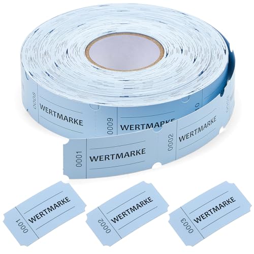 Nezyo Wertmarken Rolle 1000 Blatt Perforierte Wertmarken Fortlaufende Nummer Essensmarken Rolle Getränke Marken Rolle Abrisskarten für Geschäfte Bar Hochzeit Party Karneval(Blau,Wertmarke) von Nezyo