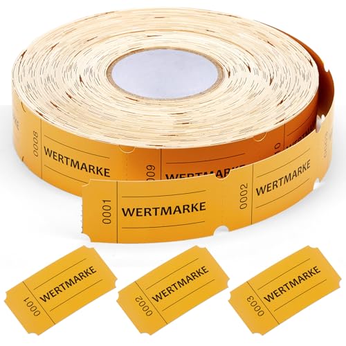 Nezyo Wertmarken Rolle 1000 Blatt Perforierte Wertmarken Fortlaufende Nummer Essensmarken Rolle Getränke Marken Rolle Abrisskarten für Geschäfte Bar Hochzeit Party Karneval(Gelb,Wertmarke) von Nezyo