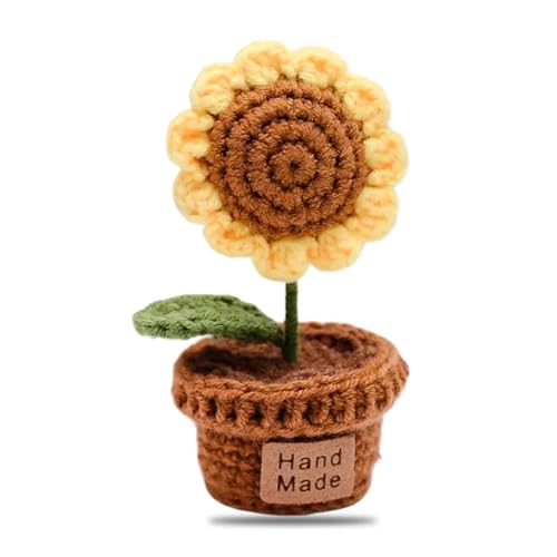 Nhemeylp Künstliche Sonnenblume Häkelblumen Mini Gestrickte Topfpflanze Häkeln Sonnenblume Handgemachte Gestrickte Blumen für Auto Zubehör Home Office Schreibtisch Dekor Geschenk für Liebhaber oder von Nhemeylp