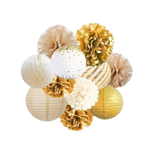 11 Stück Papierlaternen Pom Poms Wabenkugeln Dekorationsset, Baby Shower Dekorationen für Jungen Mädchen, Party Zubehör Set Party Dekoration für Abschlussfeier Hochzeit Jahrestag Geburtstag (Gold) 11 Stück Papierlaternen Pom Poms Wabenkugeln Dekorationsset, Baby Shower Dekorationen für Jungen Mädchen, Party Zubehör Set Party Dekoration für Abschlussfeier Hochzeit Jahrestag Geburtstag (Gold) von Nhgkju