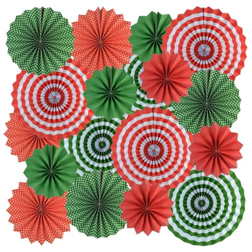 18 STK Party Hanging Paper Ventilatoren Set, rundes Muster Papier Blume Fächer Dekoration für Geburtstag Hochzeit Graduierung Events Zubehör Wand Decke Dekor (Rot+Grün) von Nhgkju