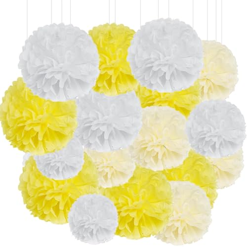 18 Stück Papierblume Pom Poms Wabenkugeln Dekorationsset, Baby Shower Dekorationen für Jungen Mädchen, Party Zubehör Set Party Dekoration für Abschlussfeier Hochzeit Jahrestag Geburtstag (Gelb) von Nhgkju