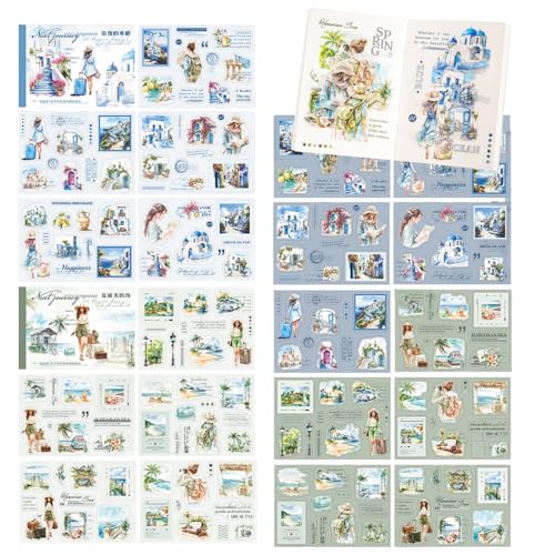 20 Blätter Scrapbooking Stickers Landschaft Scrapbook Papier Zubehör Set für Diy Journaling Scrapbooking Album (Hawaii, Griechenland) von Nhgkju