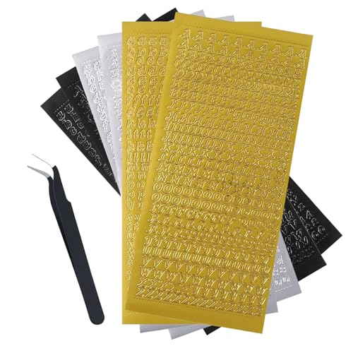 6 Blatt Buchstabenaufkleber, selbstklebende Aufkleber mit Edelstahlpinzette, Heißprägeetiketten Aufkleber Gold Silber Schwarz Mini Buchstabe A-Z Aufkleber für Scrapbooking DIY Bastelprojekte 6 Blatt Buchstabenaufkleber, selbstklebende Aufkleber mit Edelstahlpinzette, Heißprägeetiketten Aufkleber Gold Silber Schwarz Mini Buchstabe A-Z Aufkleber für Scrapbooking DIY Bastelprojekte von Nhgkju