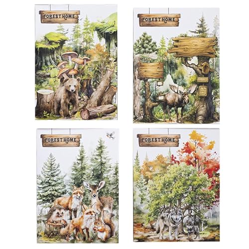 NHGKJU Scrapbooking Sticker Waldtiere Set - 100 Sticker (4 Designs: Waldtiere, Baumstumpf, Holzschild, Waldbäume) für Scrapbook, Journaling & DIY Dekoration - Kombinierbare Bastelsticker (jeder <70x70 von Nhgkju