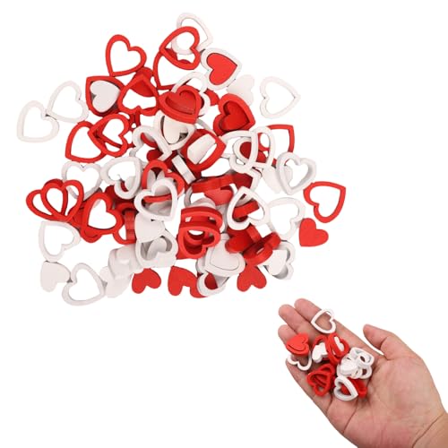 Nhgkju 100 Stück Holz Herzen Deko – Herz Konfetti aus Akazienholz für Hochzeit, Valentinstag (2,1 cm & 1,6 cm, 4 Designs, Rot & Weiß) – Romantische Streudeko für DIY & Party von Nhgkju