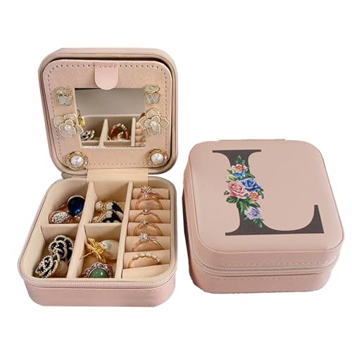 Nhgkju 1pcs Spiegel Alphabet Schmuckschatulle Pu Schmuckschatulle Reise Tragbare Ohrstecker Halskette Aufbewahrungs box (Spiegel - Druck L 10 * 10 * 5) von Nhgkju