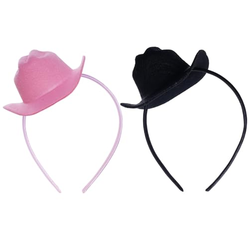 Nhgkju 2 Stück Hut Haarband Rosa Schwarz Mini Cowboy Hut Rollenspiele Geburtstagsfeier Urlaub Feier Kostümzubehör Einheitsgröße Unisex von Nhgkju
