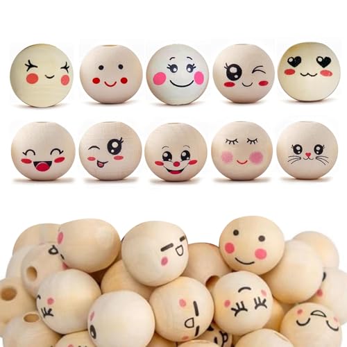 Nhgkju 20mm Holzperlen DIY Zubehör - 10 Sorten, 10 Stück pro Sorte - Holzkugeln mit Gesicht, 2,3g pro Perle für Sorgenwürmchen & Glückswürmchen Zubehör - Basteln Nhgkju 20mm Holzperlen DIY Zubehör - 10 Sorten, 10 Stück pro Sorte - Holzkugeln mit Gesicht, 2,3g pro Perle für Sorgenwürmchen & Glückswürmchen Zubehör - Basteln von Nhgkju