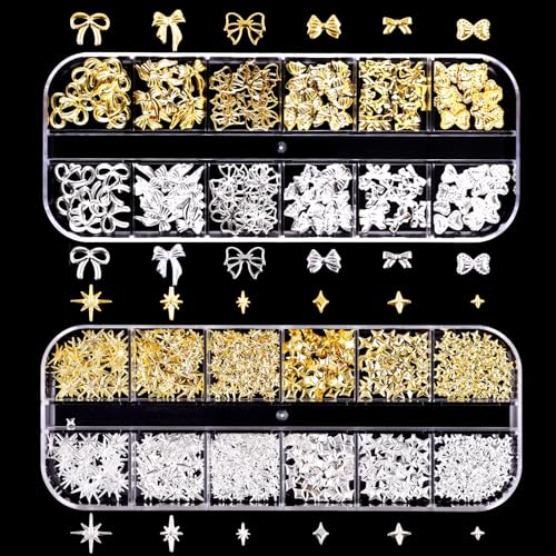 Nhgkju Nagel Charms Set - 2x Box mit Gold & Silber Nagelsteine, Schmetterling, Schleife & Sterne Design - Perfekt für Maniküre & Nageldesign - Ideal für Damen Nhgkju Nagel Charms Set - 2x Box mit Gold & Silber Nagelsteine, Schmetterling, Schleife & Sterne Design - Perfekt für Maniküre & Nageldesign - Ideal für Damen von Nhgkju