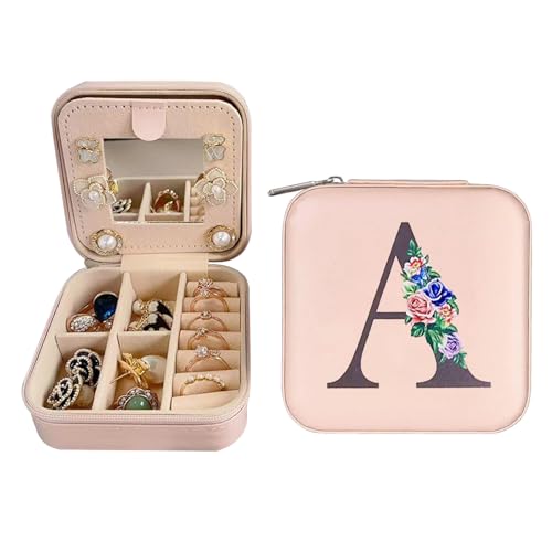 Nhgkju Spiegel Alphabet Schmuckschatulle Pu Schmuckschatulle Reise Tragbare Ohrstecker Halskette Aufbewahrungs box (10 * 10 * 5cm) (A) von Nhgkju