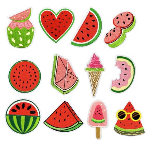 Nhgkju12er-Set bestickte Wassermelonen-Aufnäher – Süße Frucht-Motive zum Aufbügeln oder Aufnähen – Für Jacken, Hüte & Jeans – Dekorativ & Farbenfroh (Mehr als ein) von Nhgkju