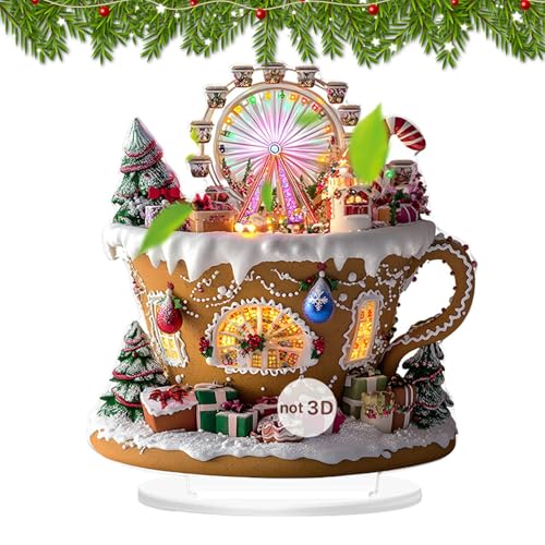 Nhujevkom Weihnachtliche Tafelaufsätze für Tische – buntes 2D-Weihnachtsdekor-Schild | mit Ständer, Schloss-Muster, Acrylornament für Einkaufszentrum, Restaurant, Bücherregal, Arbeitsplatz, Kamin von Nhujevkom