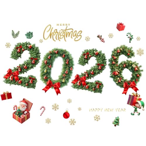 Nhujevkom Weihnachts Fensteraufkleber | 2026 Frohe Weihnachten Statische Aufkleber für Glastüren | Abziehbare Fensterdeko Urlaubsdekoration Für Winter Wohnzimmer Schlafzimmer Klassenzimmer von Nhujevkom