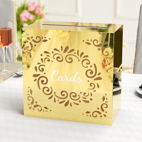 NiHome Acryl Kartenbox Hochzeit – Goldene Hochzeitsbox mit Schiebedeckel, Briefbox Hochzeit für 80–100 Karten, Geschenkkartenbox für Hochzeit, Geburtstag, Babyparty, Jubiläum & Rezeption NiHome Acryl Kartenbox Hochzeit – Goldene Hochzeitsbox mit Schiebedeckel, Briefbox Hochzeit für 80–100 Karten, Geschenkkartenbox für Hochzeit, Geburtstag, Babyparty, Jubiläum & Rezeption von NiHome