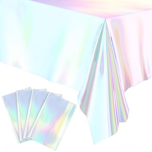 NiHome Blau-schillernde Einweg-Tischdecke aus Kunststoff, 137,2 x 274,3 cm, für Partys, Feiern und mehr, holografisches Design verleiht jeder Veranstaltung dynamischen visuellen Reiz, schmutzabweisend von NiHome