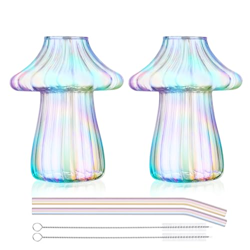 NiHome Cocktail-Glasbecher mit gestreiftem Design, Pilz-Cocktailbecher mit passenden Strohhalmen, 473 ml, großes Fassungsvermögen für Getränke, vielseitig einsetzbar als elegante Dekoration oder von NiHome