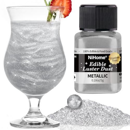 NiHome Essbarer Glitzer für Getränke Luster Staub Metallische Lebensmittel Dekorieren Edible Glitter für Wein Kuchen Süßigkeiten Dessert Bäckerei Vegan Titanfrei(5g/0.18oz,Metallic) von NiHome
