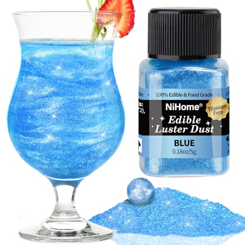 NiHome Essbarer Glitzer für Getränke Luster Staub Metallische Lebensmittel Dekorieren Edible Glitter für Wein Kuchen Süßigkeiten Dessert Bäckerei Vegan Titanfrei (5g/0.18oz,Blau) von NiHome