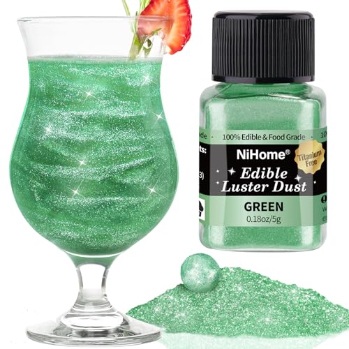 NiHome Essbarer Glitzer für Getränke Luster Staub Metallische Lebensmittel Dekorieren Edible Glitter für Wein Kuchen Süßigkeiten Dessert Bäckerei Vegan Titanfrei (5g/0.18oz,Grün) von NiHome