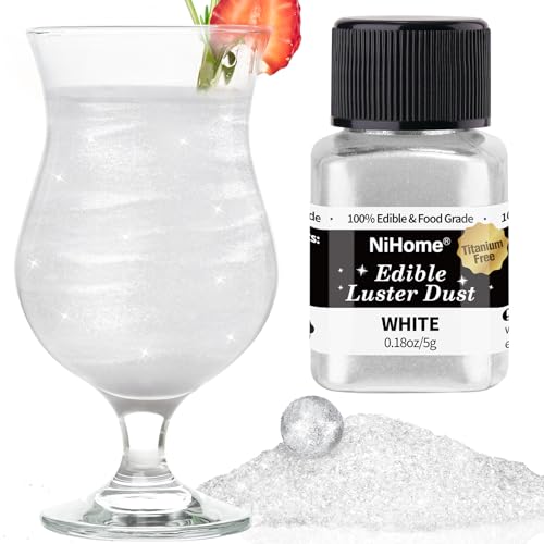 NiHome Essbarer Glitzer für Getränke Luster Staub Metallische Lebensmittel Dekorieren Edible Glitter für Wein Kuchen Süßigkeiten Dessert Bäckerei Vegan Titanfrei (5g/0.18oz,Weiß) von NiHome