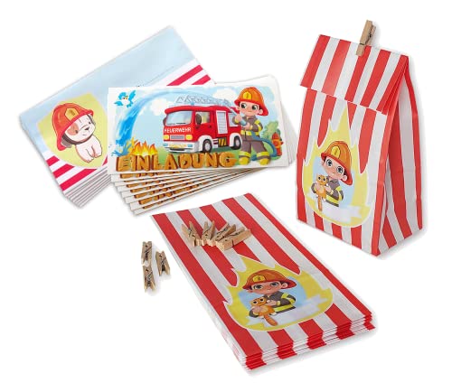NiLiNo FEUERWEHR 8er-Set Feuerwehr Einladungskarten und Mitgebseltüten - Feuerwehrmann Jungen-Kindergeburtstag NiLiNo FEUERWEHR 8er-Set Feuerwehr Einladungskarten und Mitgebseltüten - Feuerwehrmann Jungen-Kindergeburtstag von NiLiNo