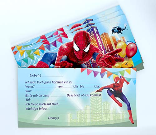 NiLiNo 8x Spiderman Einladungskarten + 8 Umschläge – Kindergeburtstag Jungen – Superhelden Einladung Set – Partyeinladungen für Motto-Party Kinder-Feier von NiLiNo