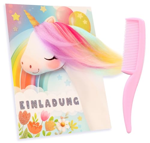 NiLiNo Einladung Kindergeburtstag Mädchen Einhorn - 12 Süße Einhorn-Einladungen für Mädchengeburtstag mit Kuschelweiche Mähne und kleine Kämme NiLiNo Einladung Kindergeburtstag Mädchen Einhorn - 12 Süße Einhorn-Einladungen für Mädchengeburtstag mit Kuschelweiche Mähne und kleine Kämme von NiLiNo